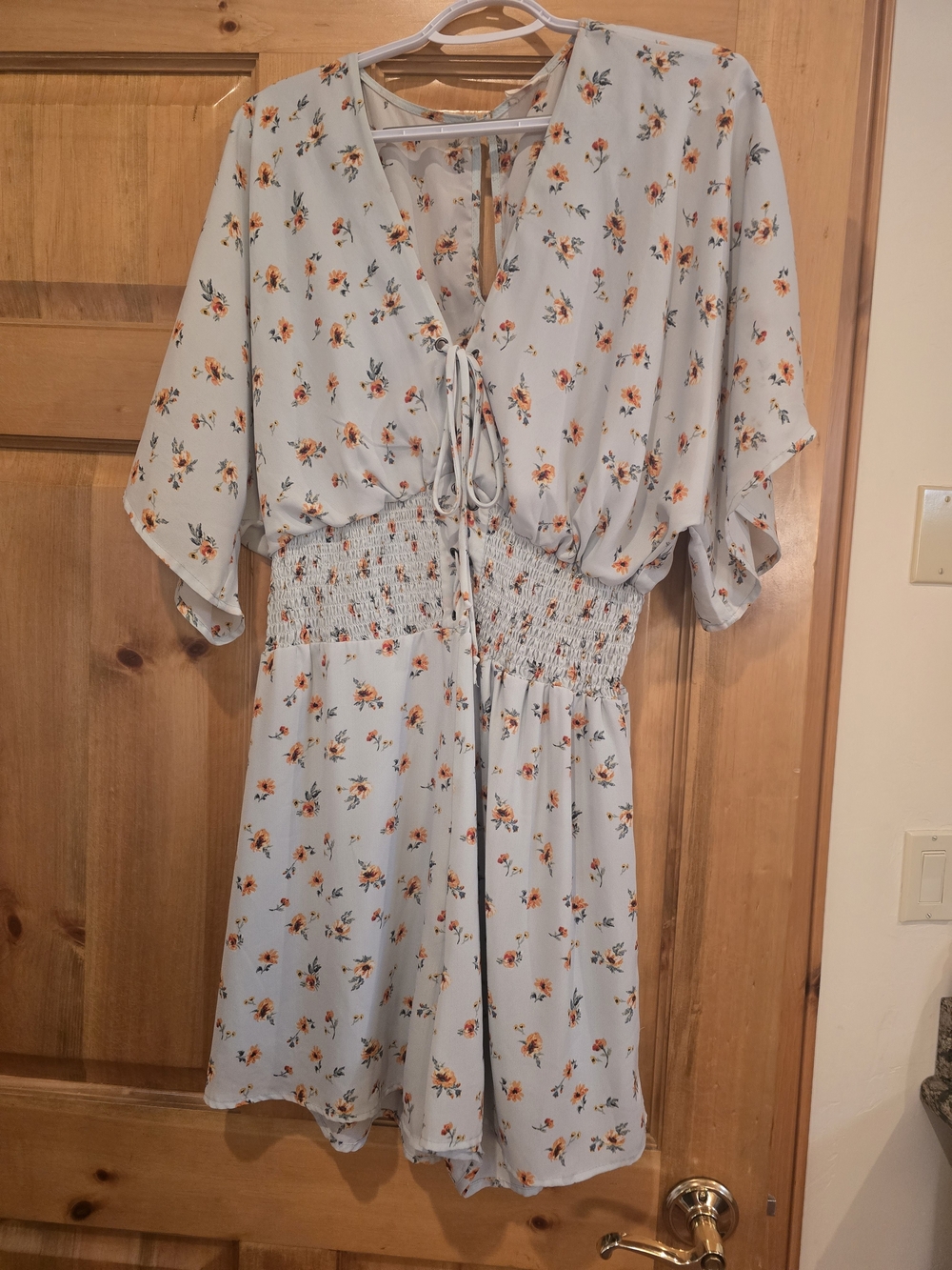 Light Blue Floral Smocked Waist Romper